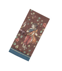 Brown Printed Tussar Silk Saree With Kalamkari Motifs-TU3630