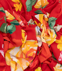 Red Woven Crepe Silk Saree With Printed Floral Motifs-PS0513