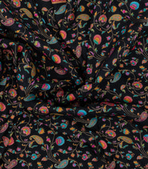 Black Printed Synthetics Dola Satin Saree With Paisley Motifs-BL5160