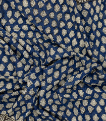 Blue Woven Chanderi Cotton Saree With Printed Floral Motifs-CC1352