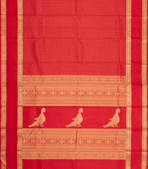 Red Handloom Kanchipuram Silk Saree With Zari Checks-KA16152