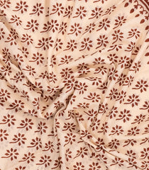 Cream Printed Jaipur Cotton Saree With Floral Motifs-JC1797
