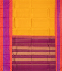 Mustard Handloom Kanchipuram Korvai Silk Saree With Dotted Stripes