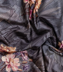 Grey Printed Synthetic Silk Tussar Silk Saree With Zari Border-SY0013