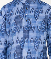 Denim blue mid length kurta with ikat print-EW1091