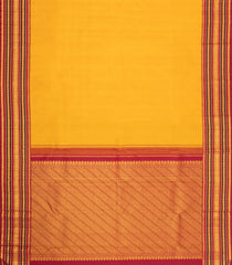 Mustard Handloom Korvai Kanchipuram Silk Saree With Crimson Border-KA15937