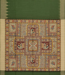 Green Printed Art Dupion Saree With Madhubani Pallu-BL5063