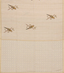 Taupe Woven Synthetic Manipur Silk Saree With Mustard Printed Bird Motifs-BL4949