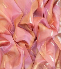 Peach Handloom Banarasi Organza Silk Saree With Floral Motifs-BE1405