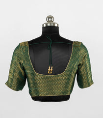 Green Blended Silk Readymade Saree Blouse with Chevron Zari Weave-RB5289