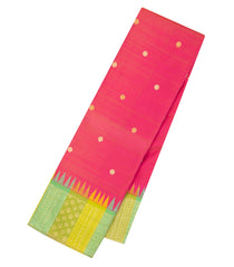 Hot Peach Handloom Kanchipuram Silk Saree With Buttas & Contrast Border-KA13620