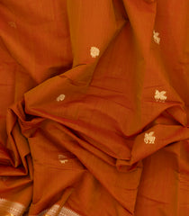 Rust Handloom Kanchi Cotton Saree With Horse Buttas-KC1757