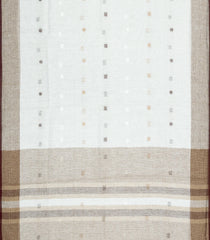 White Woven Linen Saree With Buttas & Contrast Border-LI0718