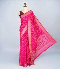 Hot Pink Woven Synthetic Dola Silk Saree With Floral Motifs-BL4644