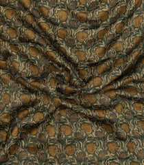 Dark Green Printed Chanderi Cotton Saree With Checks & Floral Motifs-CC1614
