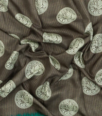 Dark Grey Printed Synthetic Dola Saree With Zari Stripes & Border-BL5409