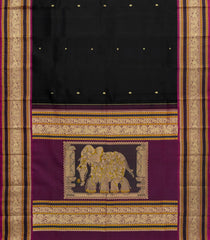 Black Handloom Kanchipuram Silk Saree With Buttas-KA15136