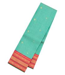 Turquoise Handloom Korvai Kanchipuram Silk Saree With Checks & Buttas-KA15206