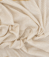 Off White Woven Linen Saree With Checks & Purple Selvage-LI0701