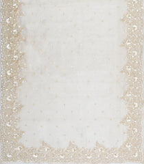 White Woven Pure Organza Silk Saree With Floral Hand Embroidery -EN2110