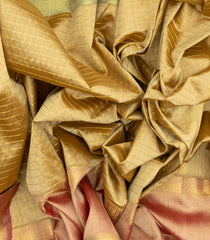 Beige Handloom Silk Cotton Saree With Checks & Ganga Jamuna Border-SC3687