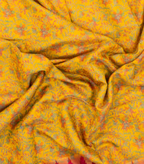 Yellow Printed Synthetics Dola Tissue Body With Temple Border -BL5228