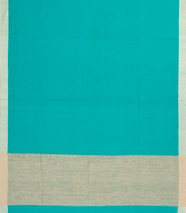 Turquoise Handloom Bengal Cotton Saree With Contrast Border-BG1686