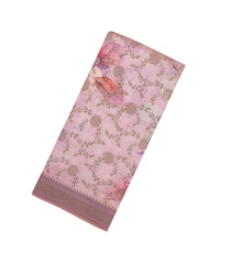 Baby Pink Woven Art Tussar Saree With Printed Floral Motifs-BL3977