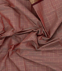 Dusty Pink Handloom Kanchi Cotton Saree With Checks & Contrast Border-KC1683