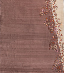 Brown Embroidered Tussar Silk Saree With Rising Border -TU3464