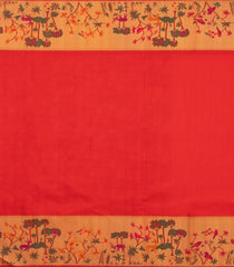 Red Handloom Kanchipuram Silk Saree With Diagonal Floral Motifs-KA13713