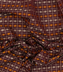 Brown Handloom Village Cotton Saree With Checks & Buttas-VC1667