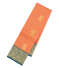 Peach Handloom Korvai Kanchipuram Silk Saree With Peacock Buttas-KA15495