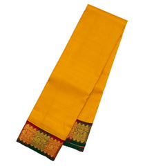 Mustard Handloom Kanchipuram Korvai Silk Saree With Contrast Border