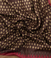 Brown Woven Tussar Silk Saree With Printed Floral Motifs-TU3111
