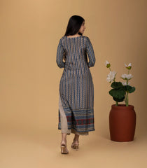 Blue and Red Printed Casual Kurta-KR0867