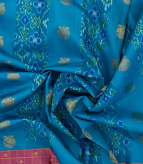 Cyan Handloom Korvai Kanchipuram Silk Saree With Tie & Dye Motifs-KA14085