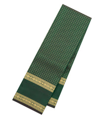 Green Handloom Kanchipuram Silk Saree With Zari Checks-KA15651