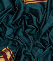 Teal Woven Cotton Saree With Diamond Motifs & Kasuti Hand Embroidery Pallu-EN1762