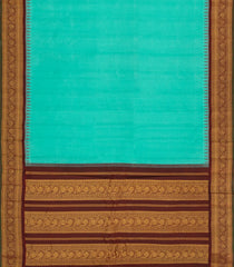 Turquoise Handloom Gadwal Cotton Saree With Checks & Contrast Border-GA0343