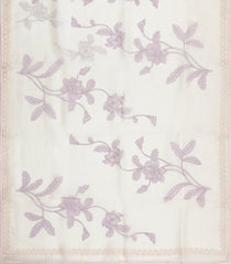 Off White Embroidered Organza Saree With Floral Motifs-KS1055