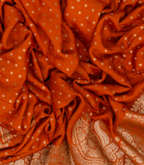 Orange Handloom Banarasi Khadi Georgette Silk Saree With Floral Motifs-BE1692