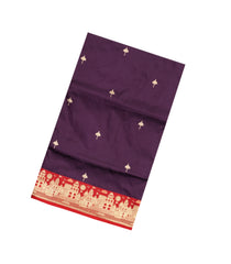 Burgundy Handloom Banarasi Silk Saree With Floral Buttas-BE1497