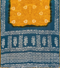 Mustard Printed Jaipur Cotton Saree With Tie & Dye Motifs-JC1862
