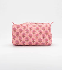 Baby Pink Cotton Bagru Printed Toiletry Bag With Zipper-ACS1087