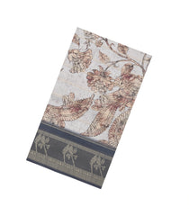 Off White Printed Synthetic Dupion Saree With Zari Stripes & Border-SY0231