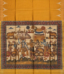 Mustard Handloom Dupion Silk Saree With Printed Pallu-DS0499