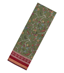 Sage Green Printed Chanderi Cotton Saree With Zari Border-BL5478