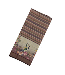 Lilac Woven Synthetic Dupion Saree With Stripes & Printed Motifs-BL4408