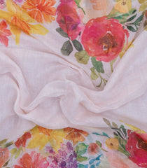 Baby Pink Printed Synthetic Linen Saree With Floral Motifs-SY0159